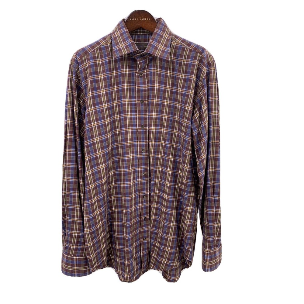 Etro 42 Blue & Burg Plaid Button Down Shirt Size XL Made Italy (T-1)